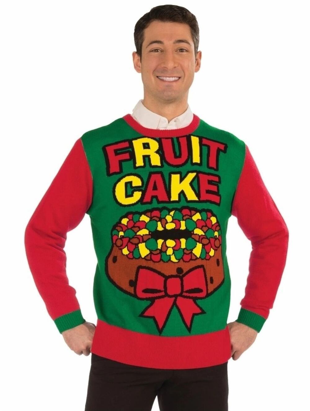 Forum Novelties Unisex Adult Fruit Cake Ugly Christmas Sweater Red Green Sz. 2XL
